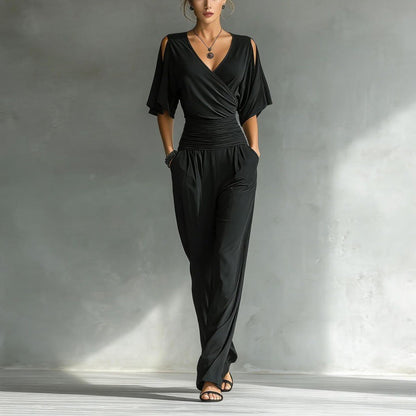 Women's V-Neck Slim Fit Straight Leg Jumpsuit