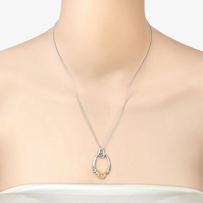 Round Green Emerald Prong Silver Mom Heart Pendant Necklace