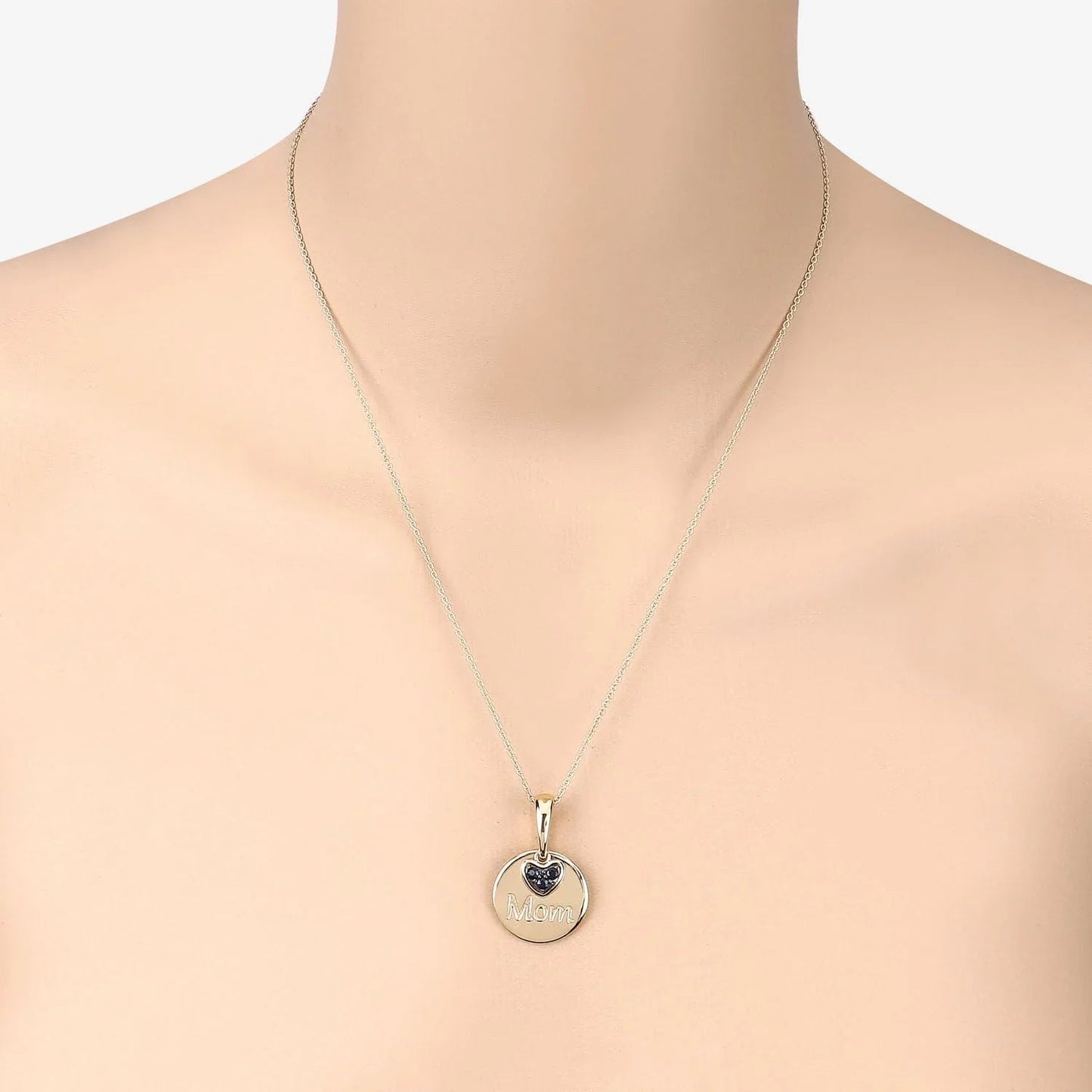 Round Blue Sapphire Prong Gold Plated Silver Mom Heart Pendant Necklace