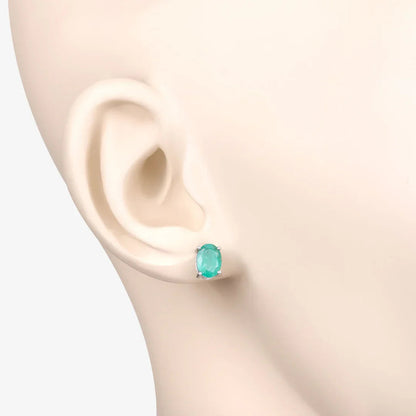 1.44 Ct Oval Green Zambian Emerald Prong 10K Gold Stud Earrings