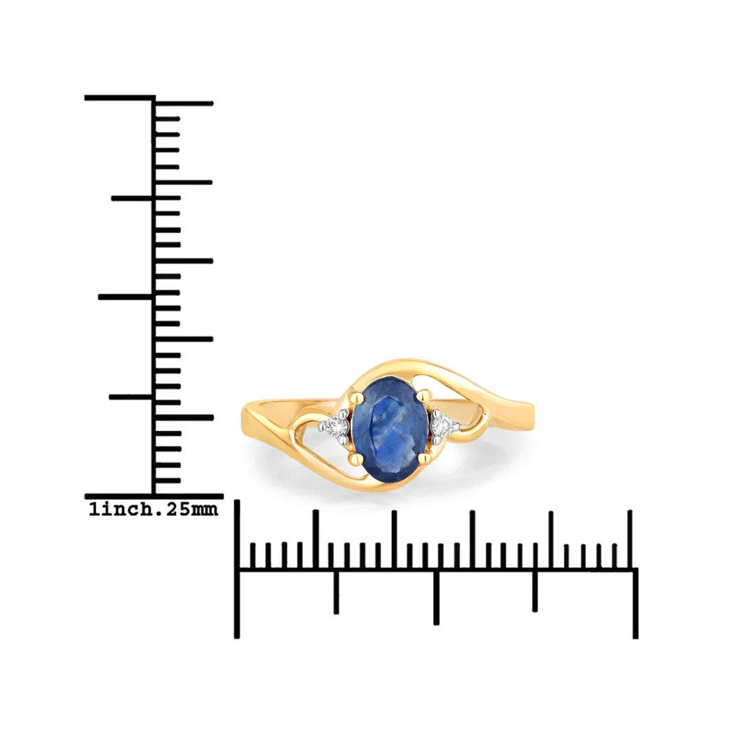 0.95 Ct Oval Blue Sapphire & Lab Grown Diamond Prong 10K Gold Bypass Engagement Ring