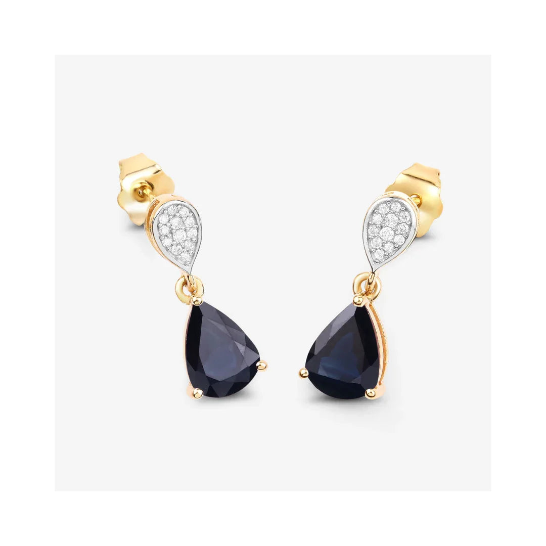 2.68 Ct Blue Sapphire & Diamond Prong 10K Gold Teardrop Dangle Earrings
