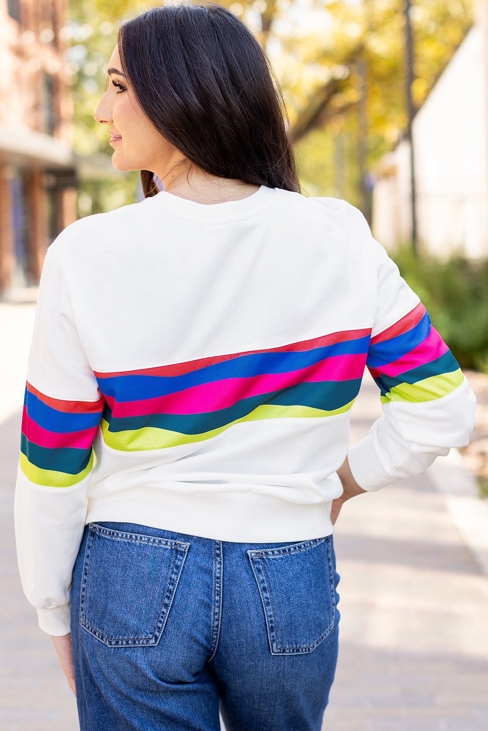 Threaded Pear Alora Striped Accent Long Sleeve Top