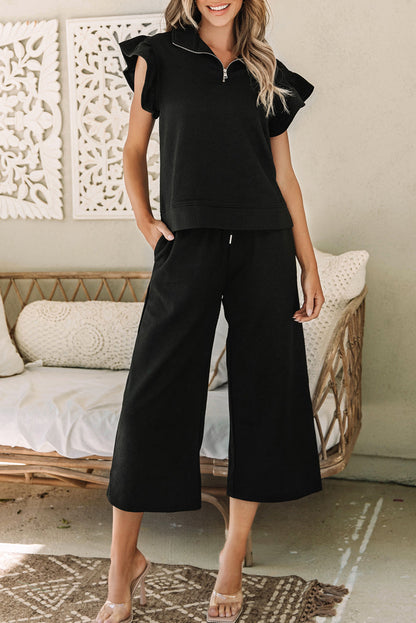 Threaded Pear Alyssa Textured Flutter Sleeve Top