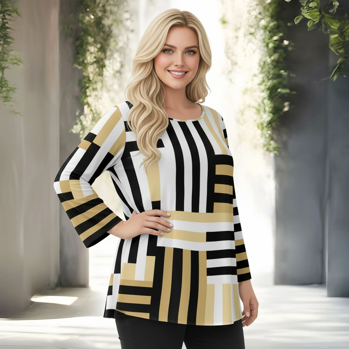 Beige and White w/ Black-