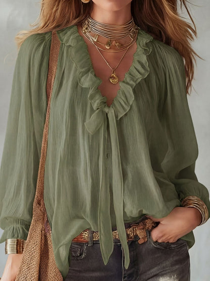 V-Neck Loose-Fit Shirt Top – No-Iron, 8 Colors