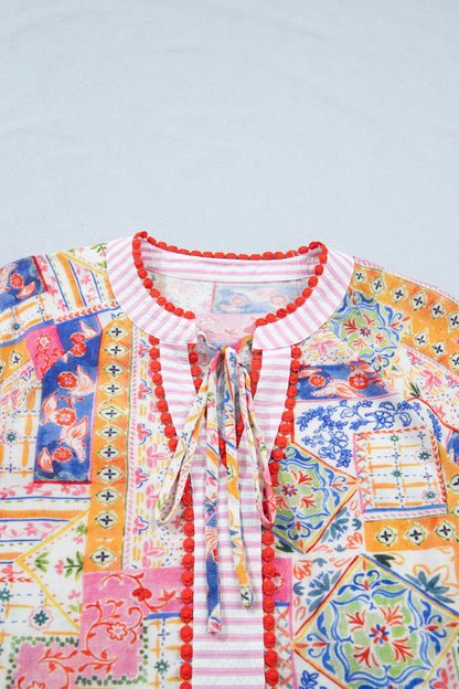 Threaded Pear Deborah Print Short Sleeve Blouse