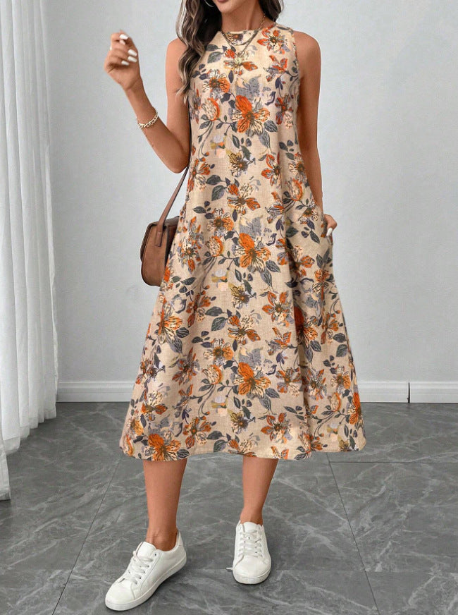 a line midi dress with pockets Pleated Pocket A Line Button Down Midi Dress - MEDIUM / BEIGE