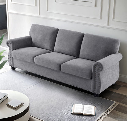 Soft Sofa, Upholstered 3 Seater Couch With High Density Foam, Loose Back Cushions and Turned Legs