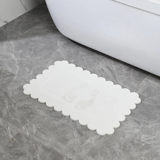Off White Scallop Stone Bath Mat - Dimensions: 24"x15"
