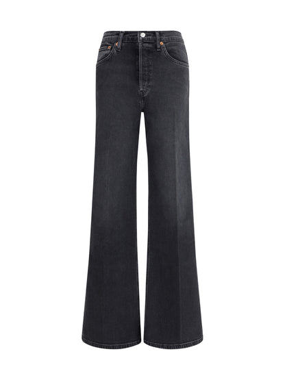 Wide-Leg Jeans Washed Black