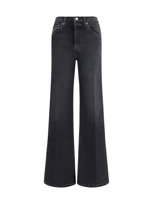 Wide-Leg Jeans Washed Black