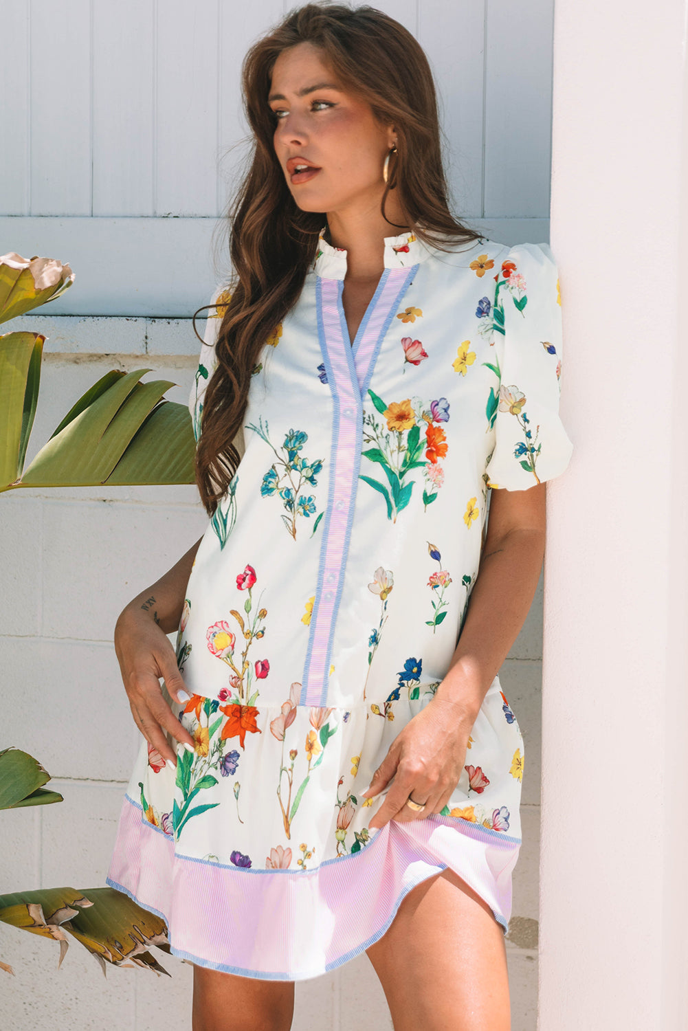 Threaded Pear Harlee Floral Short Puff Sleeve Dress