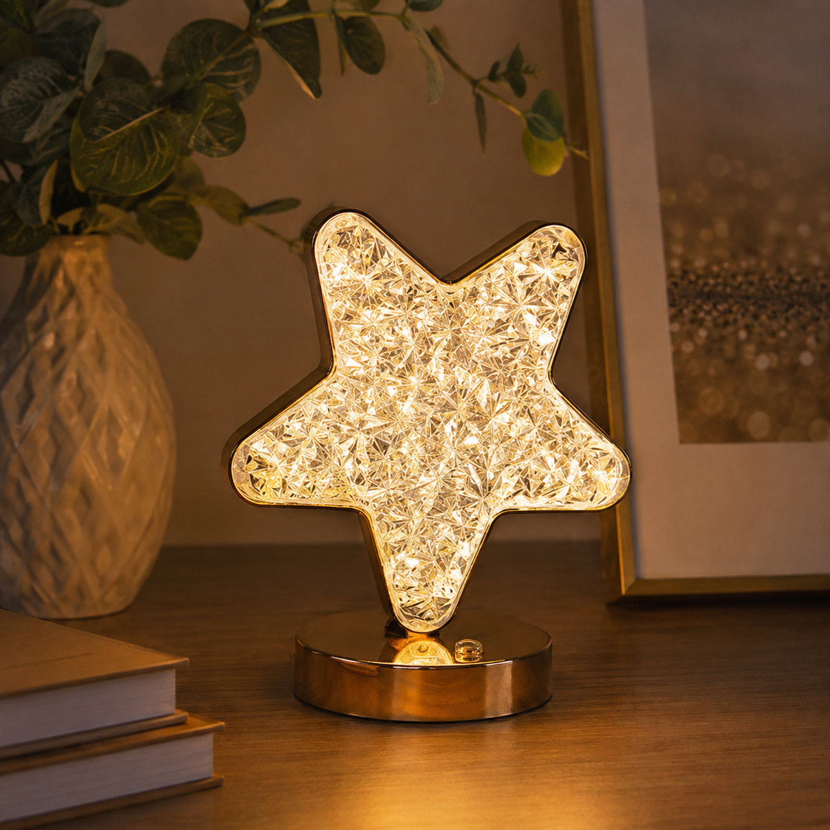 Rechargeable LED Acrylic Crystal Star Touch Light 3000K–7000K – Dimmable Adjustable Color Temp Bedside Lamp -