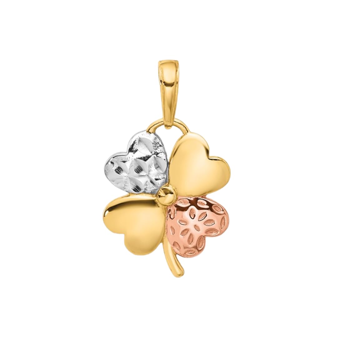 14K Rose Gold Four Leaf Clover Charm Pendant