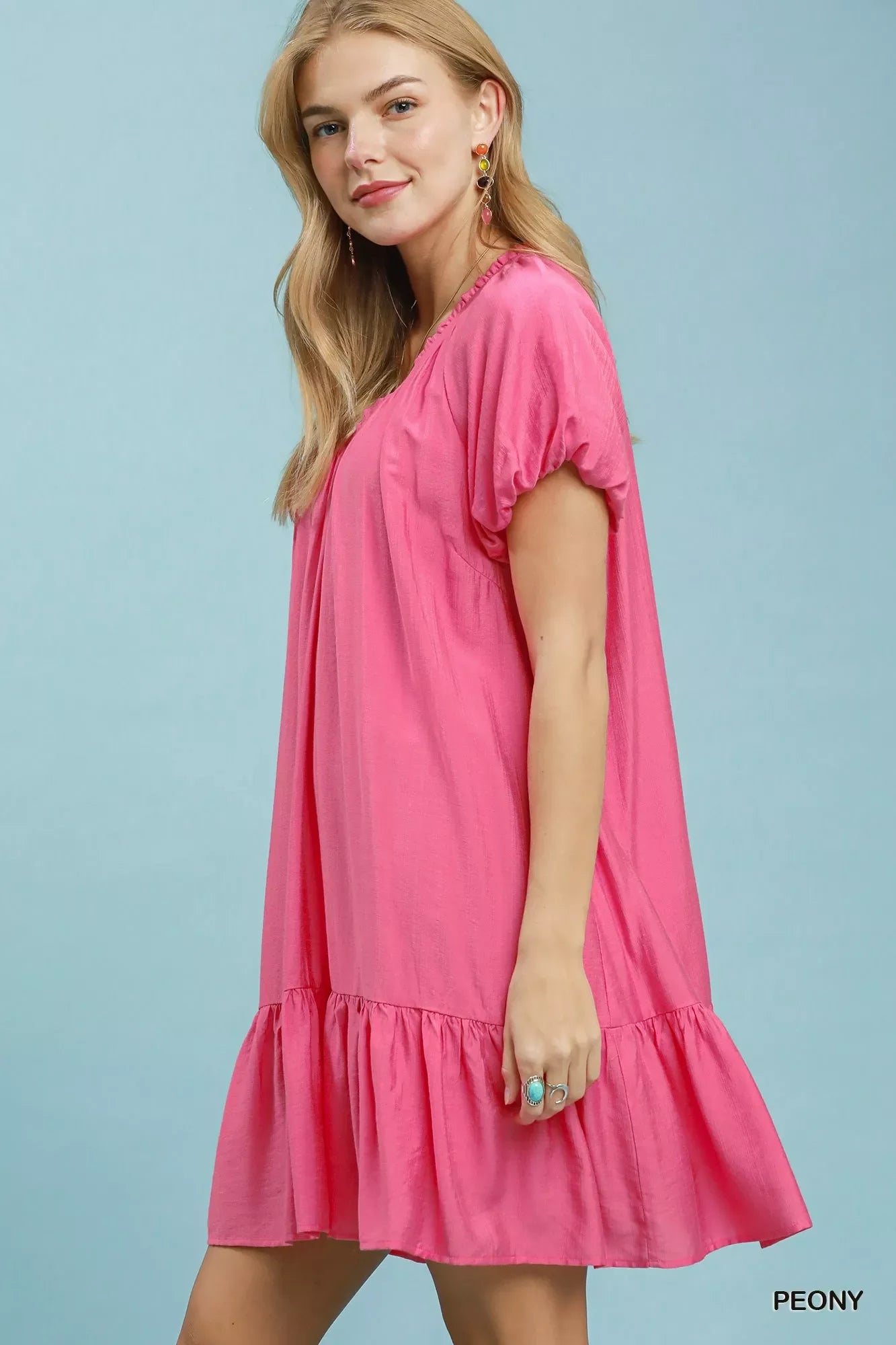 Umgee Ruffle Hem Shift Mini Dress in Peony