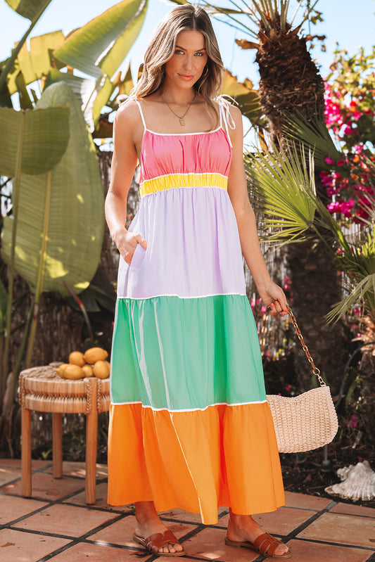 Threaded Pear Cassandra Colorblock Self-tie High Waist Maxi Dress