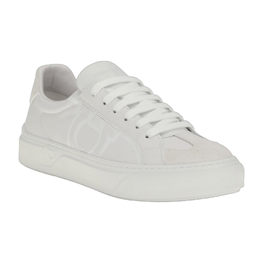 Sneakers Gancini White Calf Leather