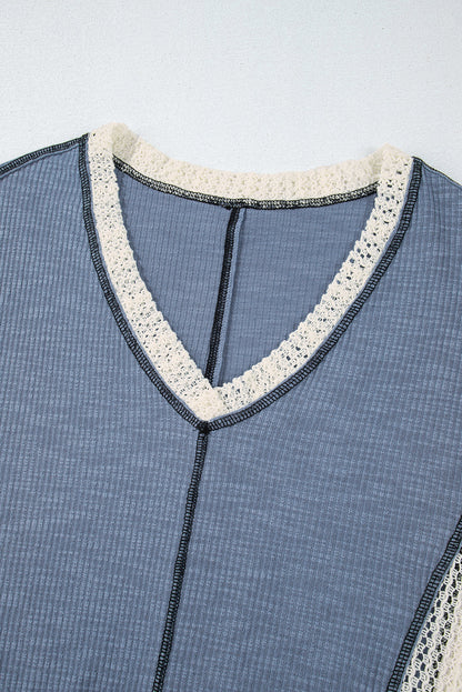 Threaded Pear Ruby Crochet Detail Exposed Seam High Low Loose Top