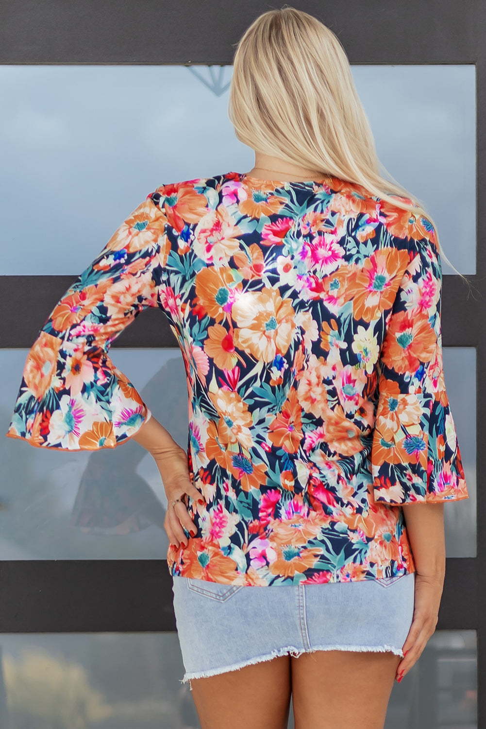 Threaded Pear Verakina Flare Sleeve Tied Blouse