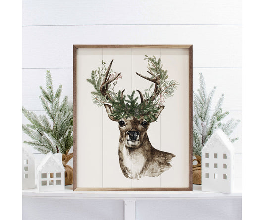 Kendrick Home Watercolor Deer Pine Antlers