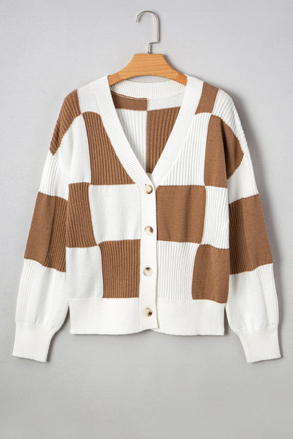 Threaded Pear Julia Checkered Button Sweater Cardigan
