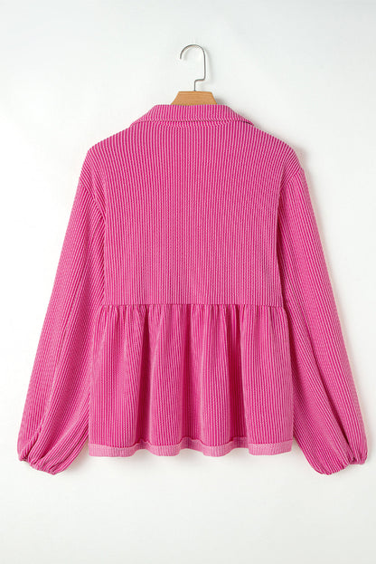 Threaded Pear Blake Corded V Neck Bubble Sleeve Blouse