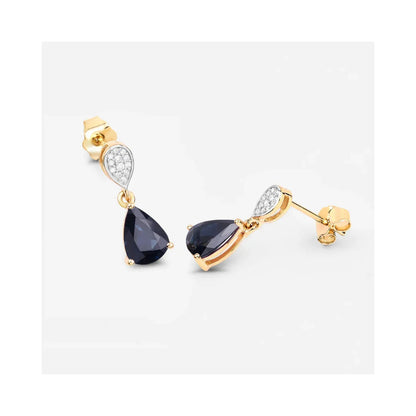 2.68 Ct Blue Sapphire & Diamond Prong 10K Gold Teardrop Dangle Earrings