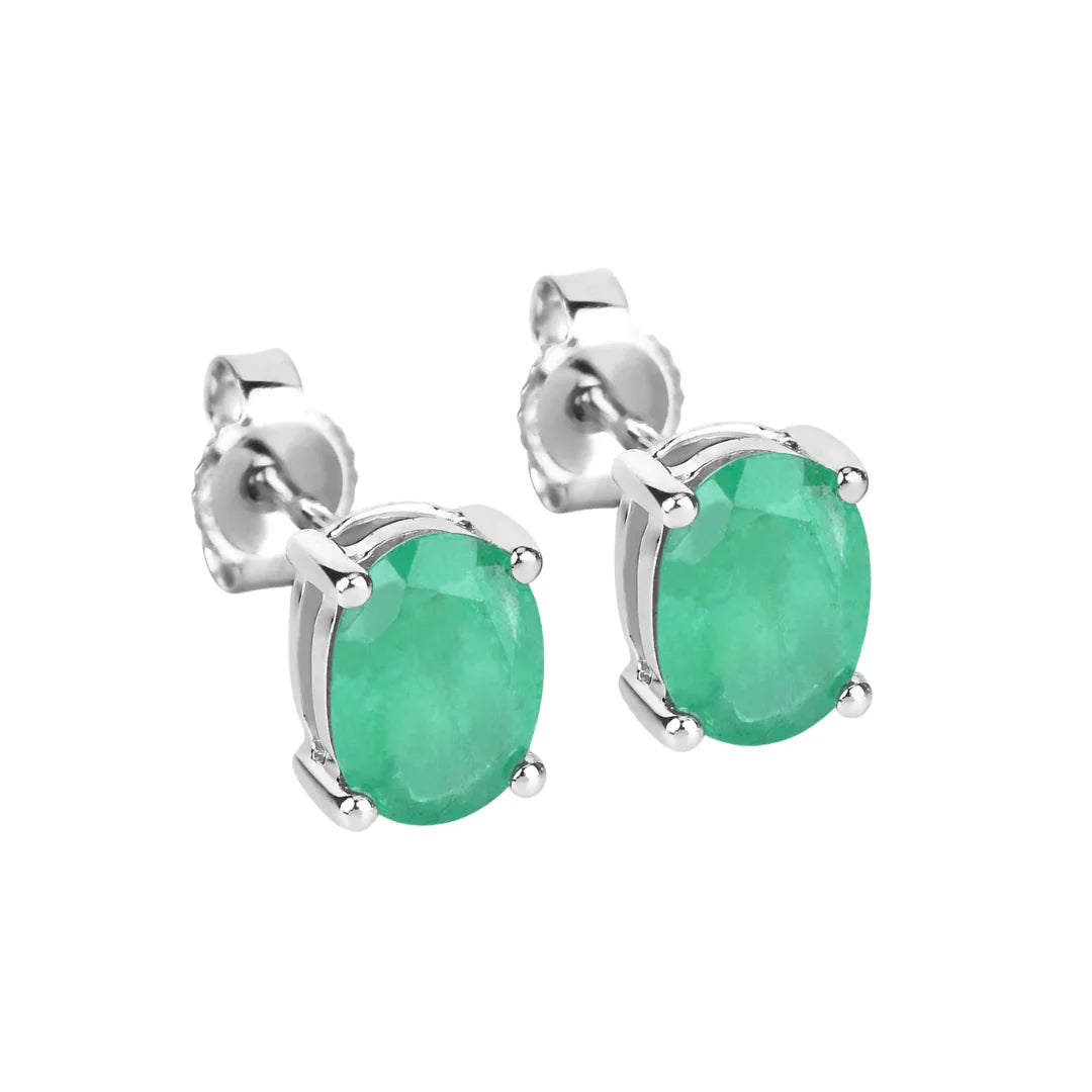 1.44 Ct Oval Green Zambian Emerald Prong 10K Gold Stud Earrings