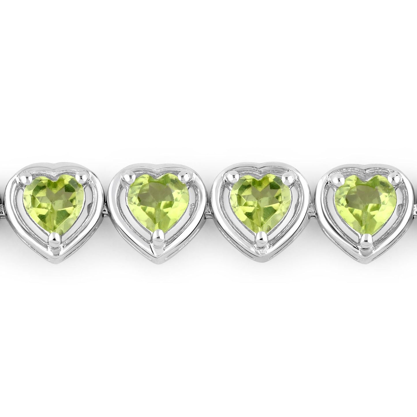9.24 Ct Heart Green Peridot & Diamond Prong Silver Tennis Bracelet