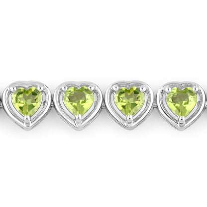 9.24 Ct Heart Green Peridot & Diamond Prong Silver Tennis Bracelet
