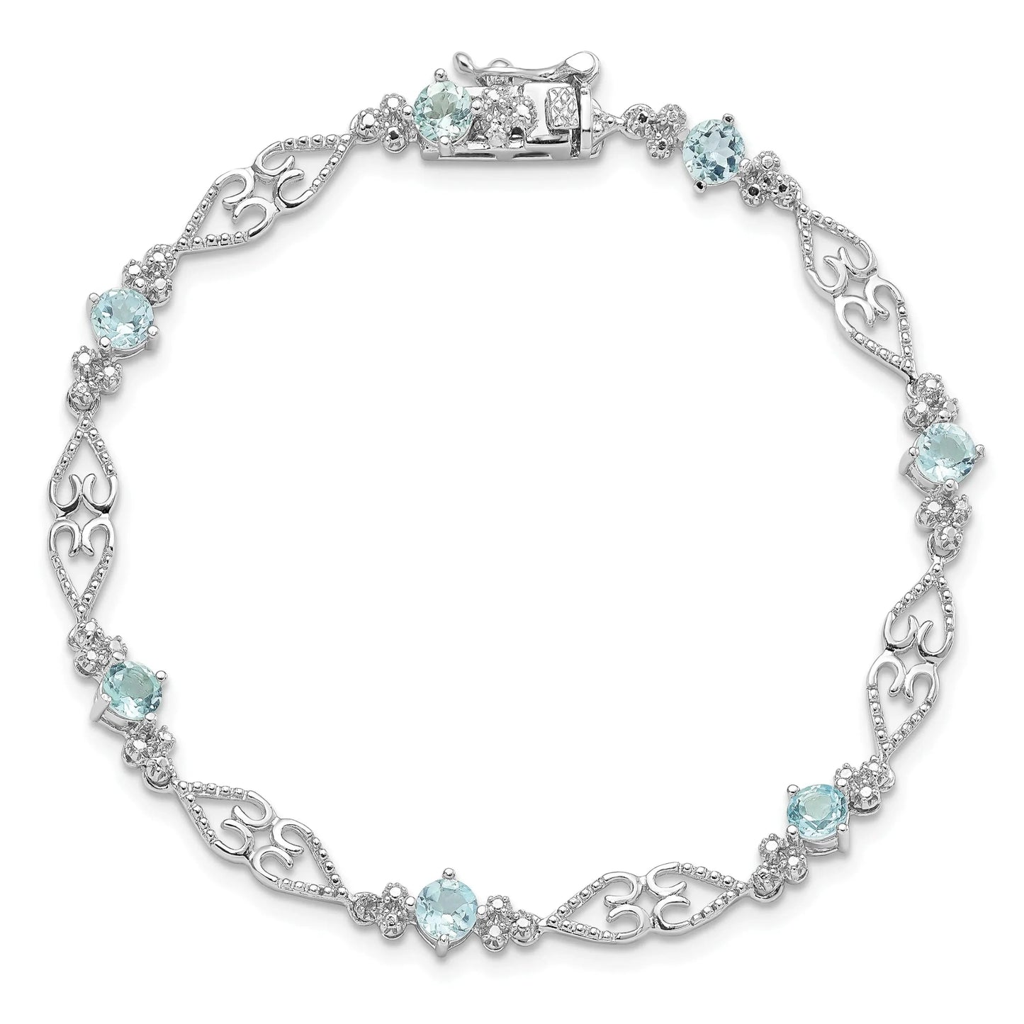 Genuine Sterling Silver Aquamarine Diamond Bracelet
