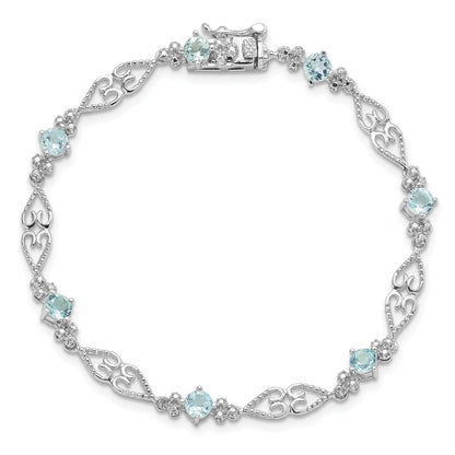 Genuine Sterling Silver Aquamarine Diamond Bracelet