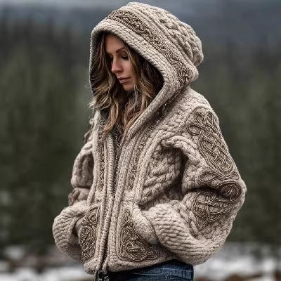 Women’s Printed Hooded Zip-Up Cardigan Sweater