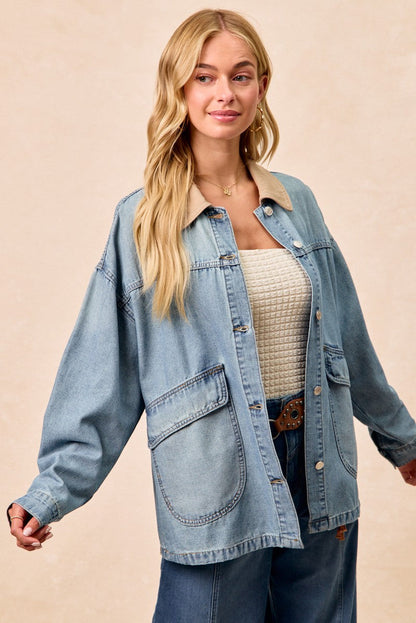 BiBi Washed Denim Contrast Collar Jacket