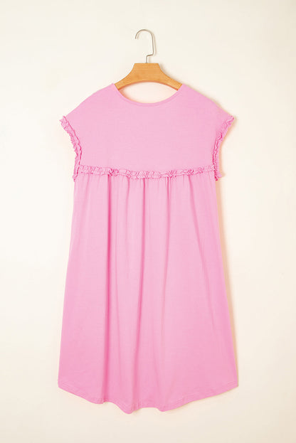 Keily Frilled Trim Loose Fit Mini Dress by Threaded Pear