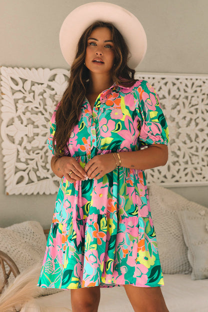 Threaded Pear Brynleigh Floral Puff Sleeve Babydoll Dress