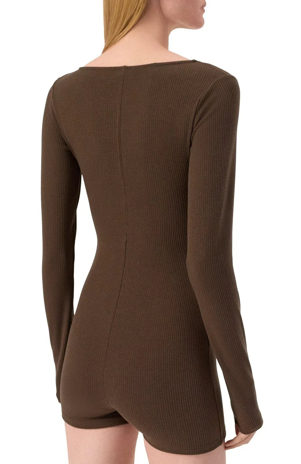 Alo Yoga Women's Romper Rib 1 2 Zip Long Sleeve One Piece — Brown/Heather