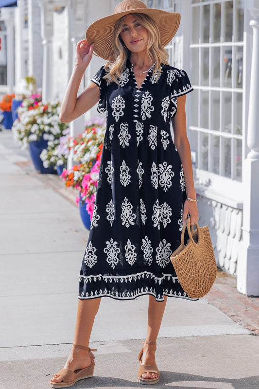 Threaded Pear Halo Short Sleeve Midi Dress