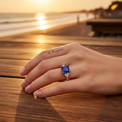 Navy Crystal & Cubic Zirconia Silvertone Princess-Cut Ring