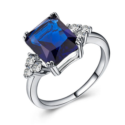 Navy Crystal & Cubic Zirconia Silvertone Princess-Cut Ring