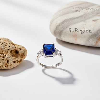 Navy Crystal & Cubic Zirconia Silvertone Princess-Cut Ring