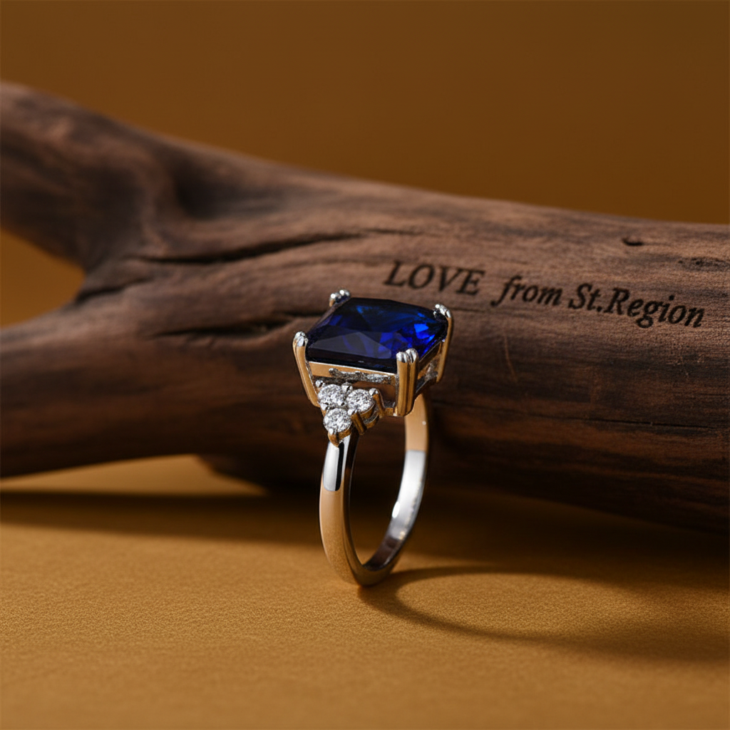 Navy Crystal & Cubic Zirconia Silvertone Princess-Cut Ring