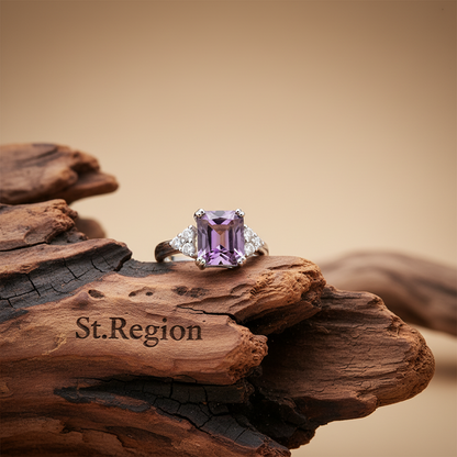 Purple Crystal & Cubic Zirconia Silvertone Princess-Cut Ring