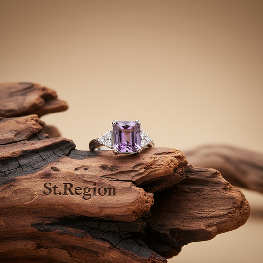 Purple Crystal & Cubic Zirconia Silvertone Princess-Cut Ring