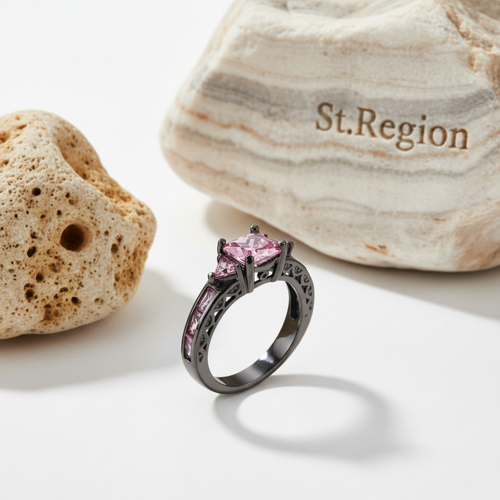Pink Crystal & Black-Tone Prong-Set Ring
