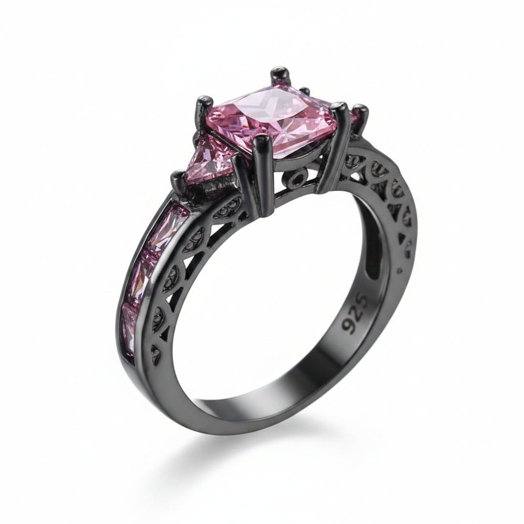 Pink Crystal & Black-Tone Prong-Set Ring