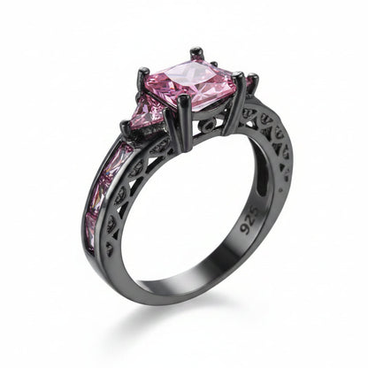 Pink Crystal & Black-Tone Prong-Set Ring