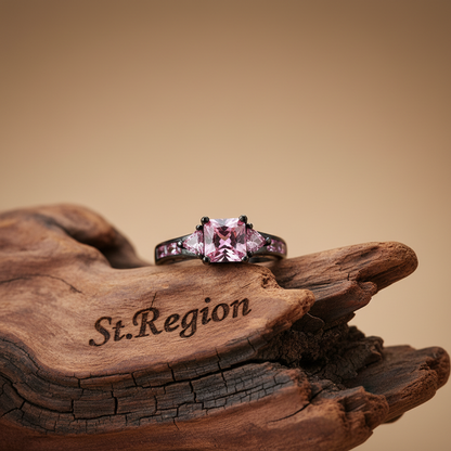 Pink Crystal & Black-Tone Prong-Set Ring