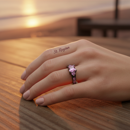 Pink Crystal & Black-Tone Prong-Set Ring